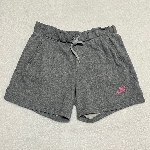 NIKE Girl's Nike Air Athletic Shorts Heather Gray Pink Logo with Pockets Large - Picture 1 of 8